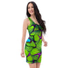 Green And Blue Butterfly Print Bodycon Dress-grizzshop