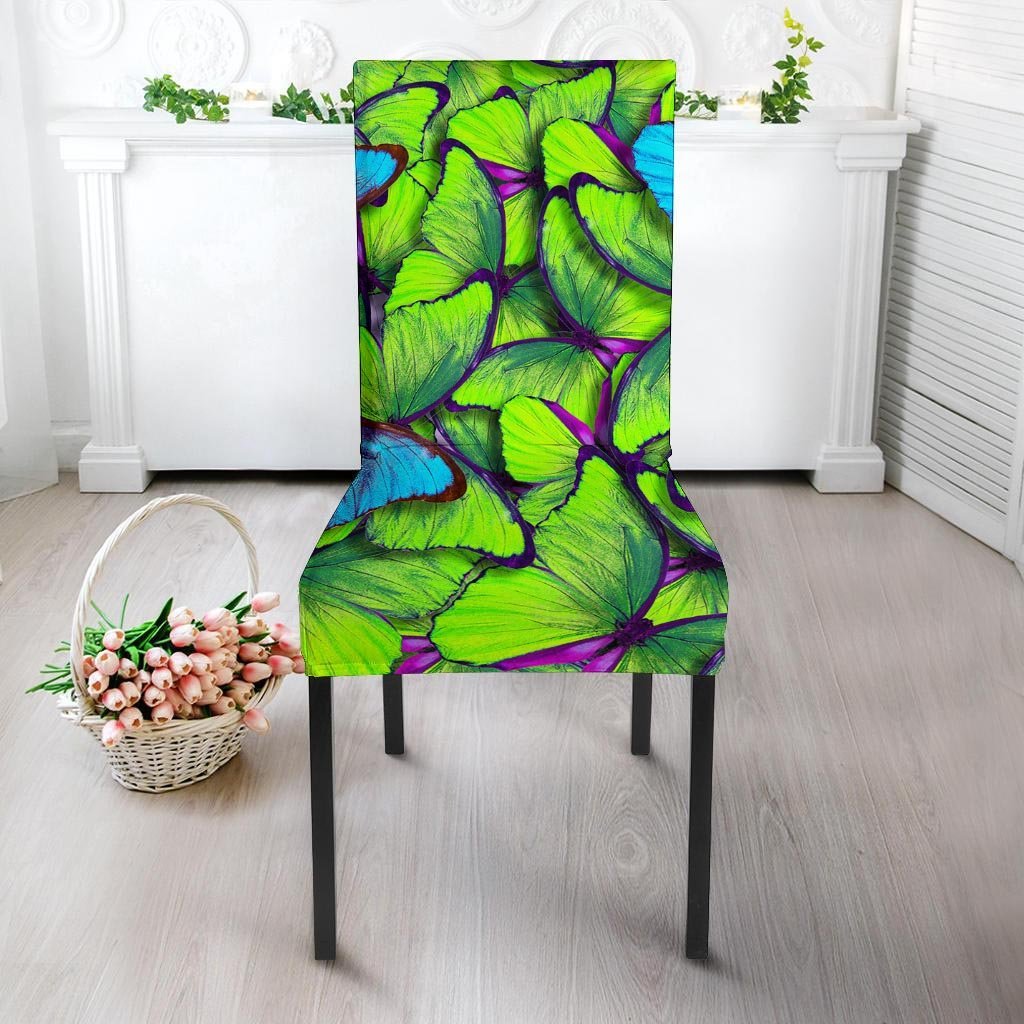 Green And Blue Butterfly Print Chair Cover-grizzshop