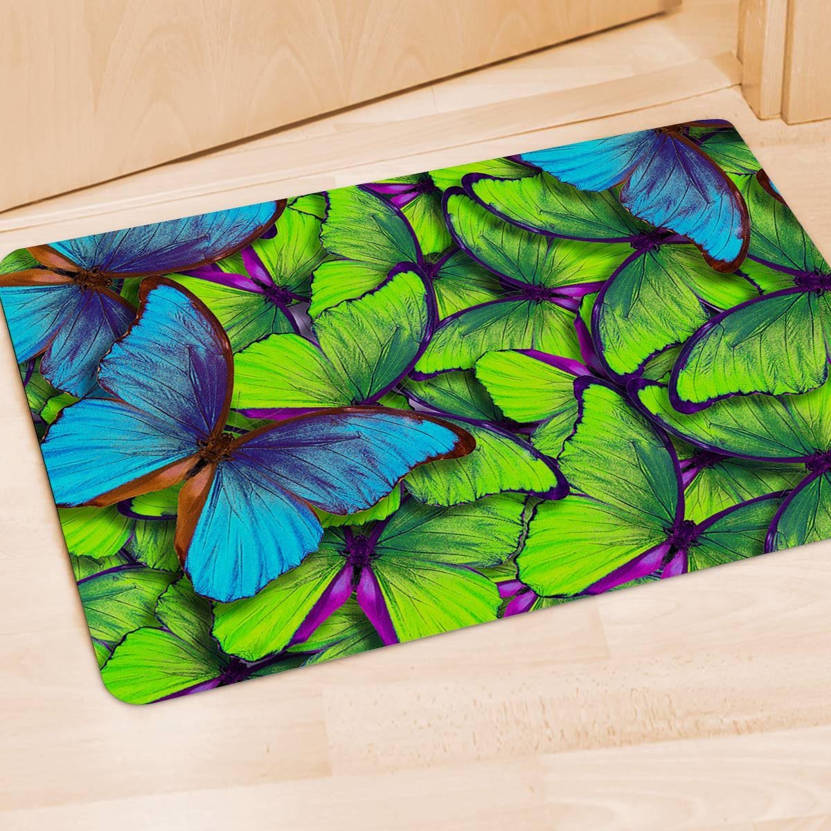 Green And Blue Butterfly Print Door Mat-grizzshop