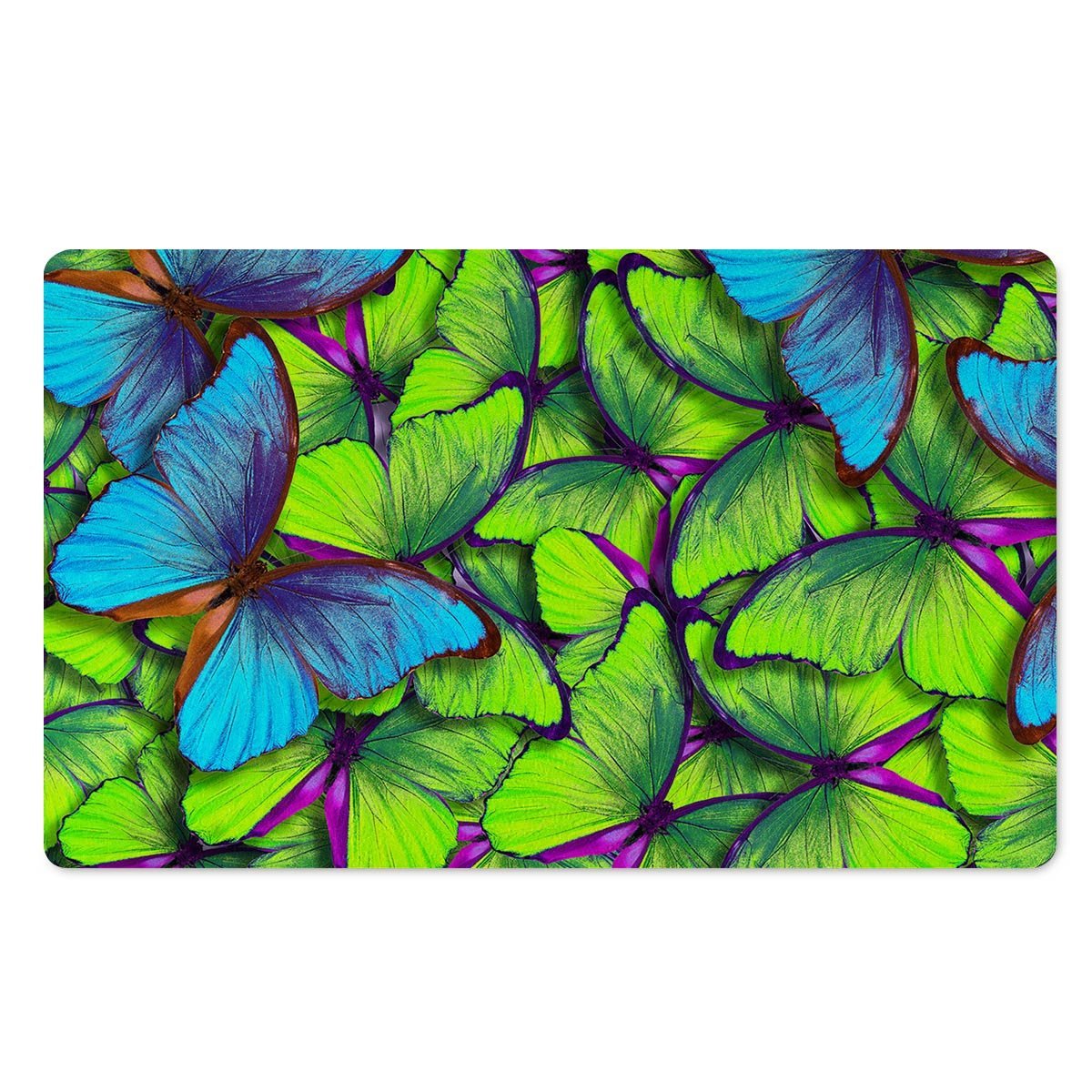 Green And Blue Butterfly Print Door Mat-grizzshop