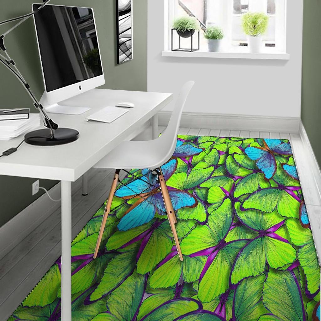 Green And Blue Butterfly Print Floor Mat-grizzshop