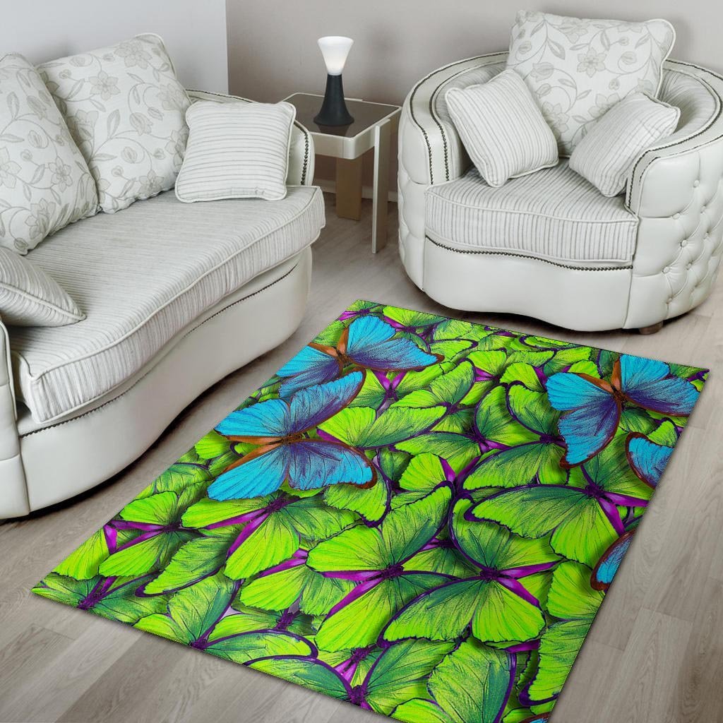 Green And Blue Butterfly Print Floor Mat-grizzshop