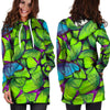 Green And Blue Butterfly Print Hoodie Dress-grizzshop