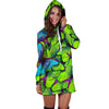 Green And Blue Butterfly Print Hoodie Dress-grizzshop