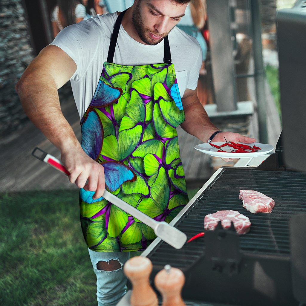 Green And Blue Butterfly Print Men's Apron-grizzshop