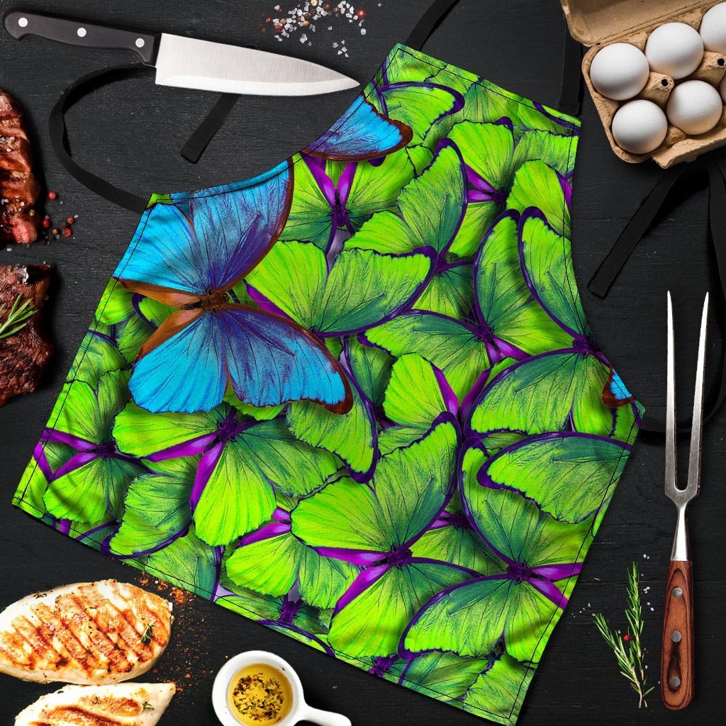 Green And Blue Butterfly Print Men's Apron-grizzshop