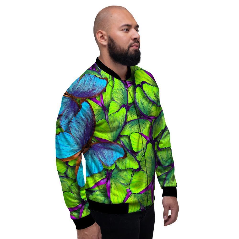 Green And Blue Butterfly Print Men's Bomber Jacket-grizzshop