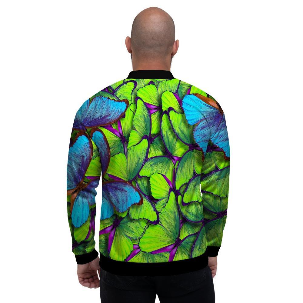 Green And Blue Butterfly Print Men's Bomber Jacket-grizzshop