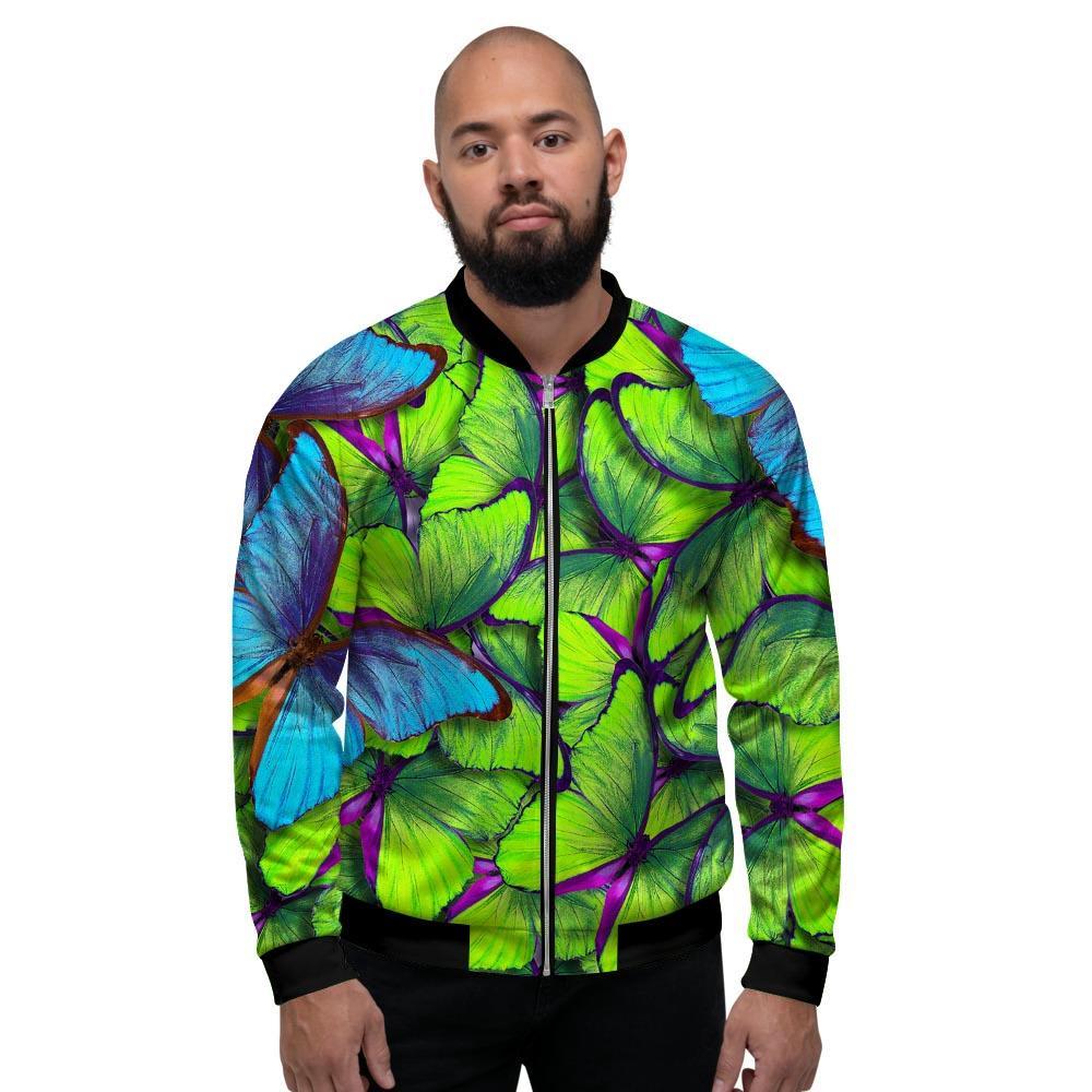 Green And Blue Butterfly Print Men's Bomber Jacket-grizzshop