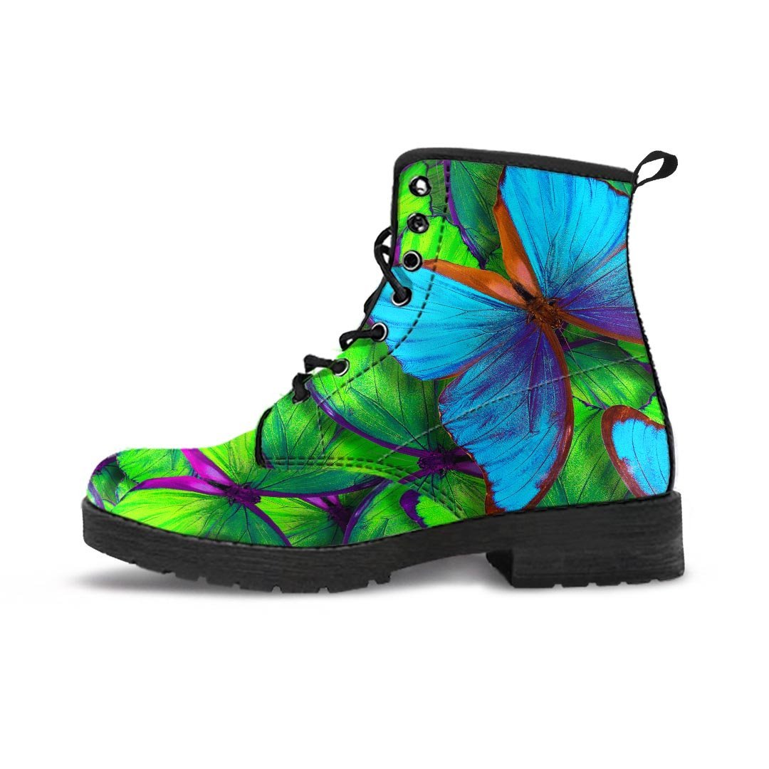 Green And Blue Butterfly Print Men's Boots-grizzshop