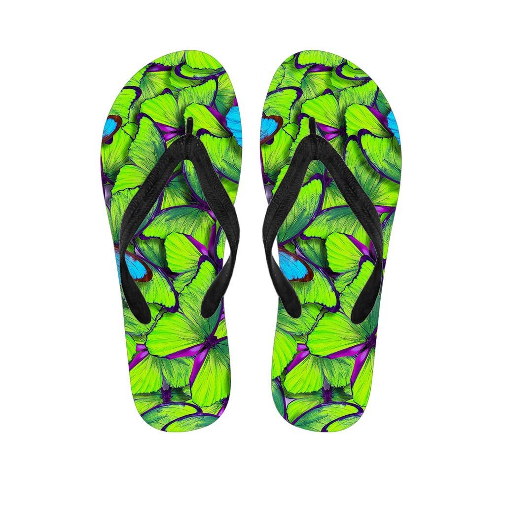 Green And Blue Butterfly Print Men's Flip Flops-grizzshop