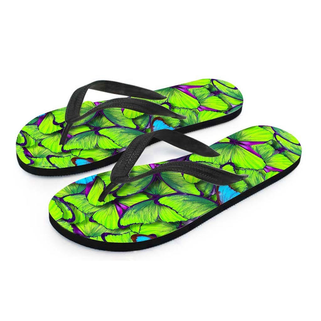 Green And Blue Butterfly Print Men's Flip Flops-grizzshop