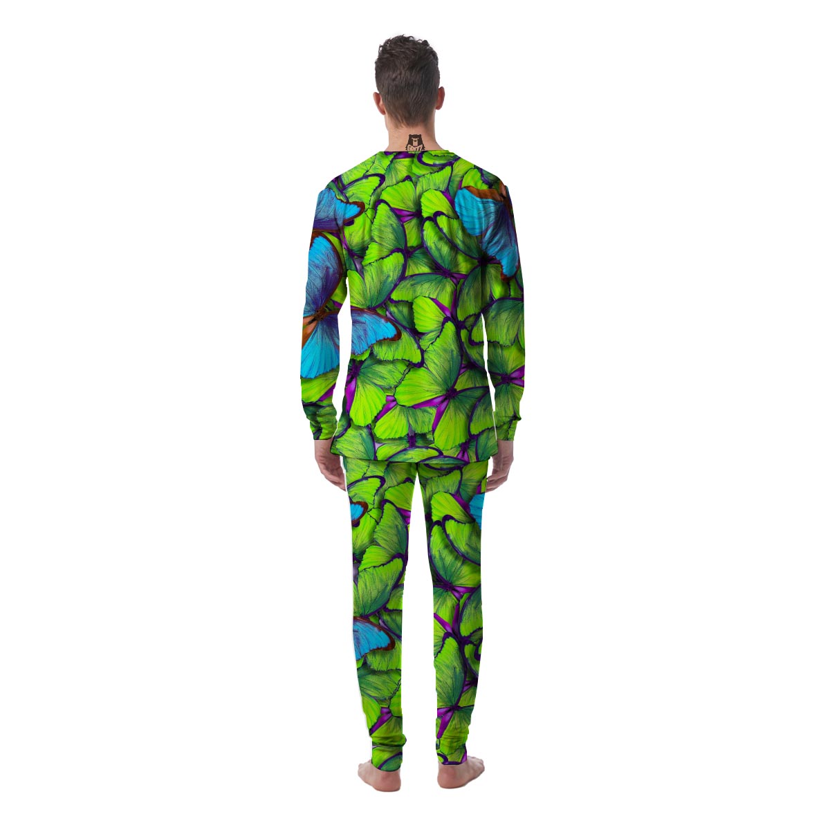 Green And Blue Butterfly Print Men's Pajamas-grizzshop