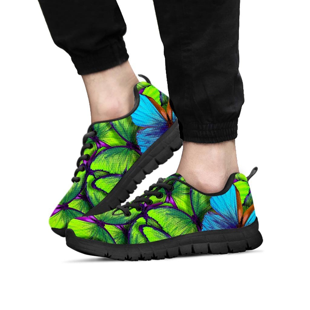 Green And Blue Butterfly Print Men's Sneakers-grizzshop