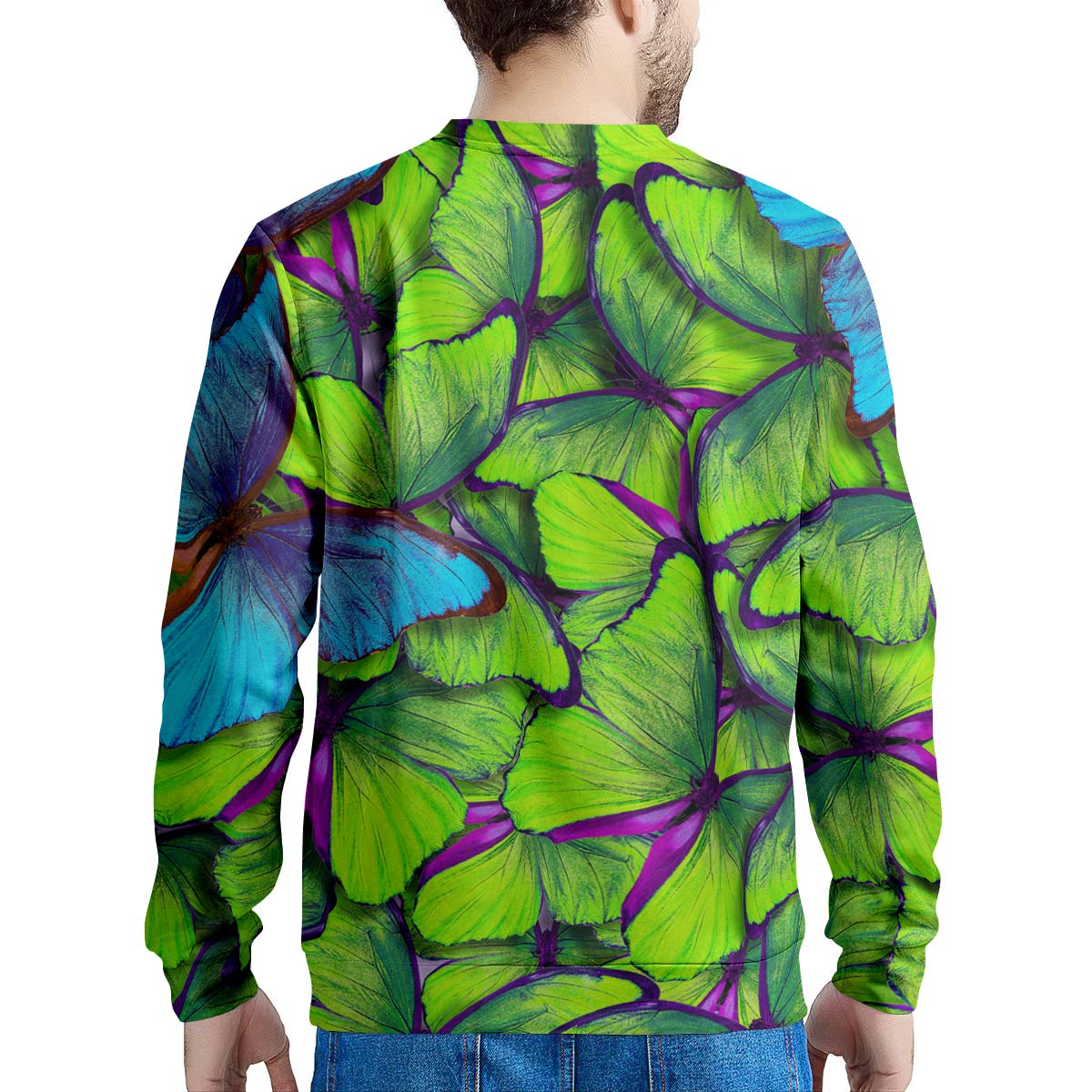 Green And Blue Butterfly Print Men's Sweatshirt-grizzshop