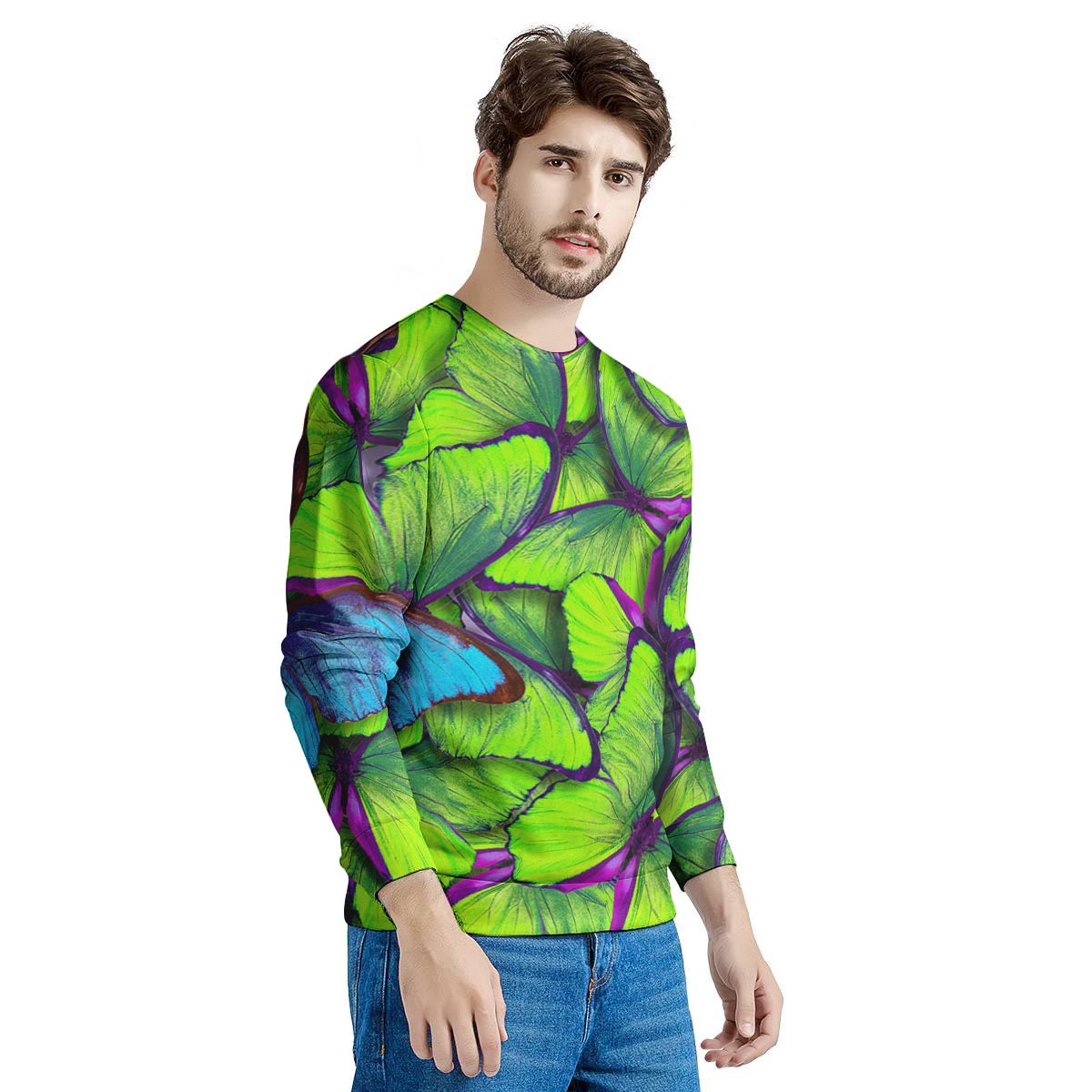 Green And Blue Butterfly Print Men's Sweatshirt-grizzshop