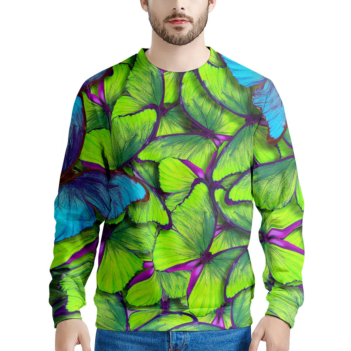 Green And Blue Butterfly Print Men's Sweatshirt-grizzshop