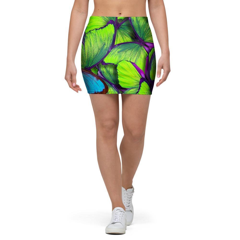 Green And Blue Butterfly Print Mini Skirt-grizzshop