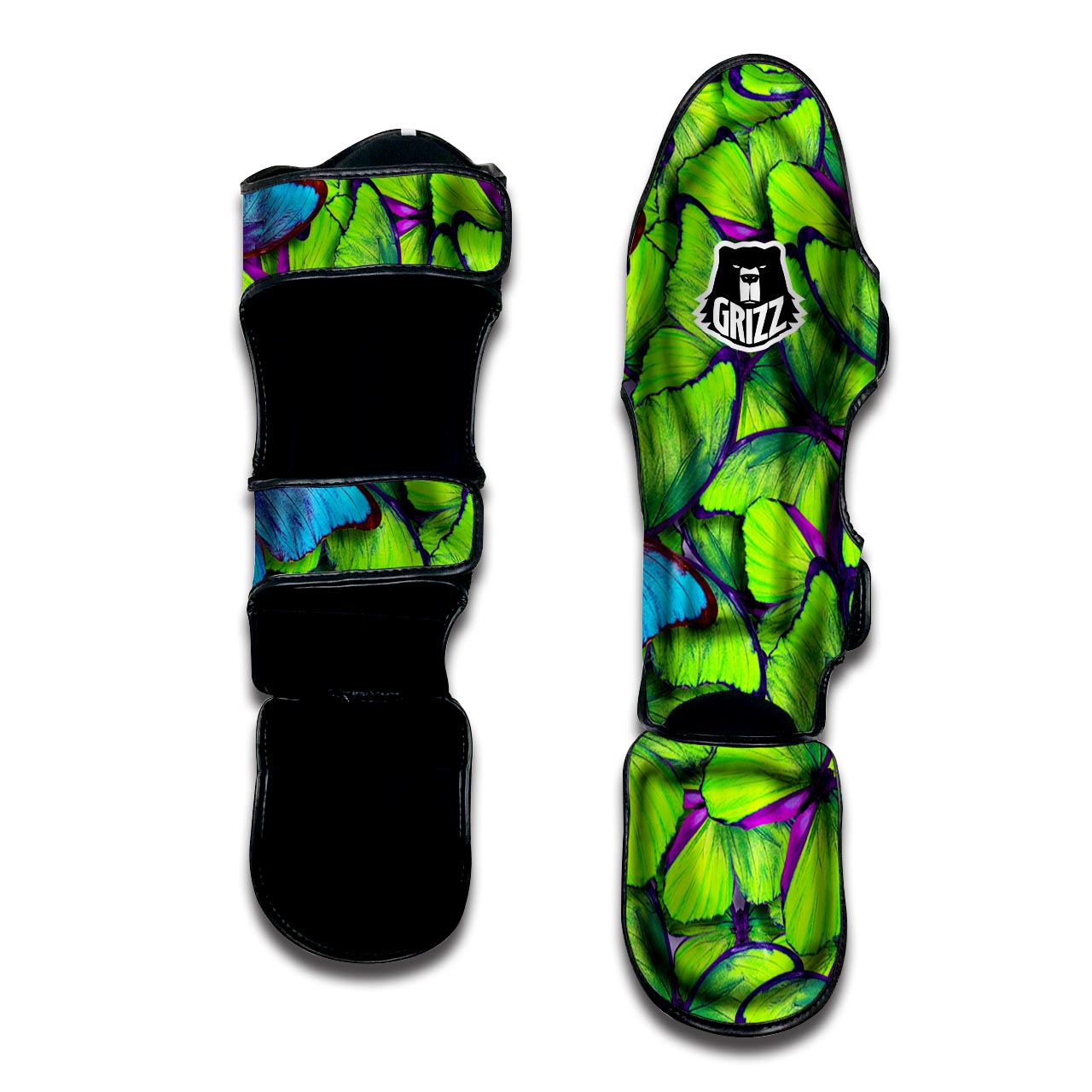 Green And Blue Butterfly Print Muay Thai Shin Guard-grizzshop