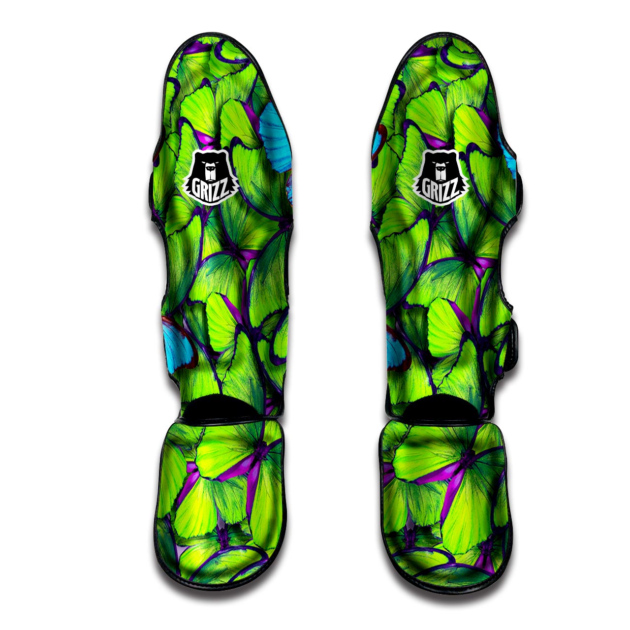 Green And Blue Butterfly Print Muay Thai Shin Guard-grizzshop