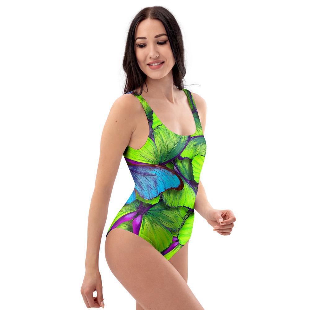 Green And Blue Butterfly Print One Piece Swimsuite-grizzshop