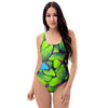 Green And Blue Butterfly Print One Piece Swimsuite-grizzshop