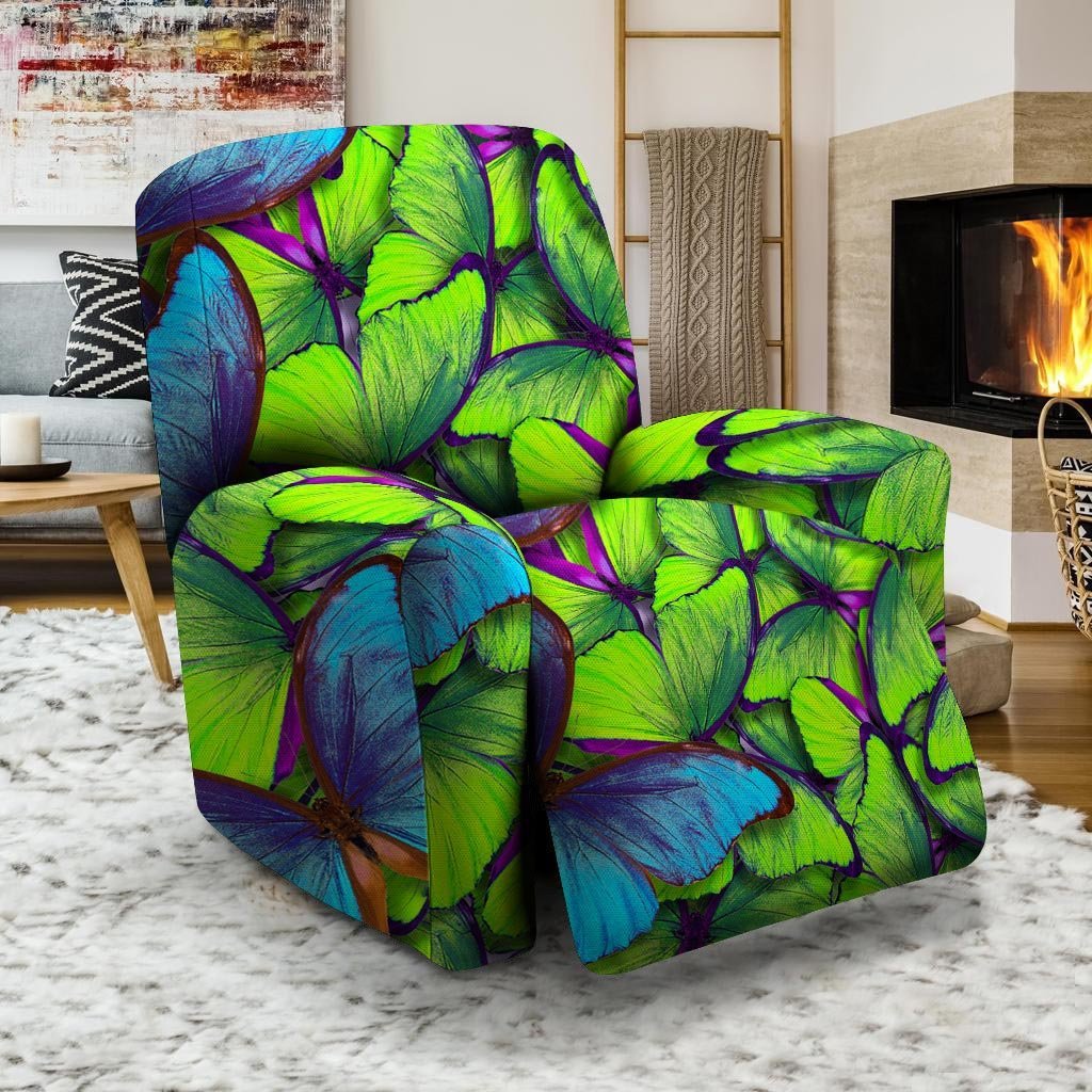 Green And Blue Butterfly Print Recliner Cover-grizzshop