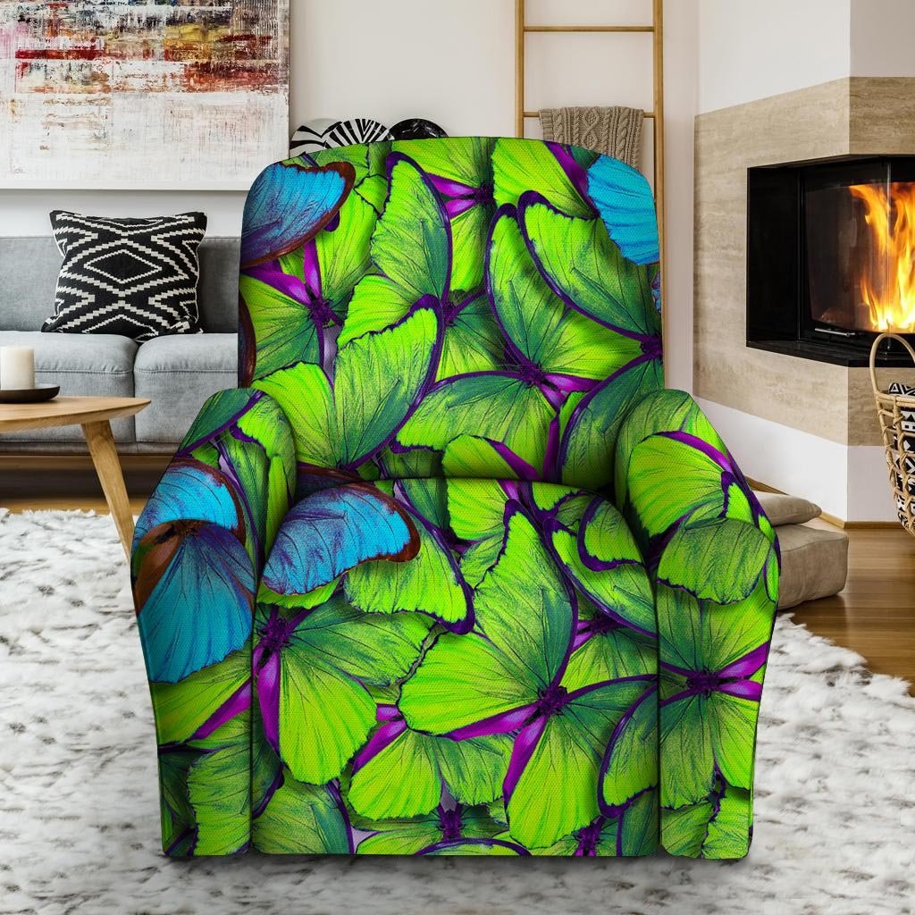 Green And Blue Butterfly Print Recliner Cover-grizzshop