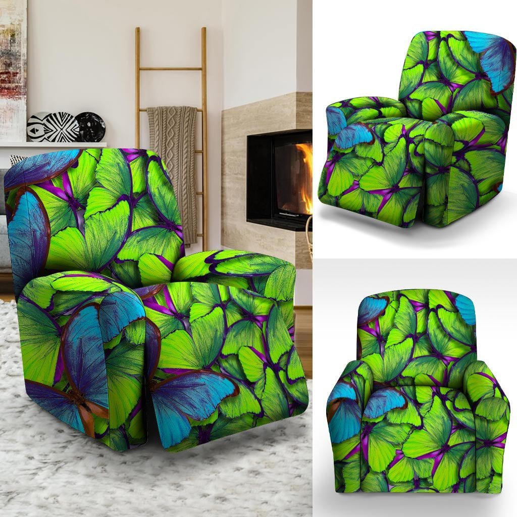 Green And Blue Butterfly Print Recliner Cover-grizzshop