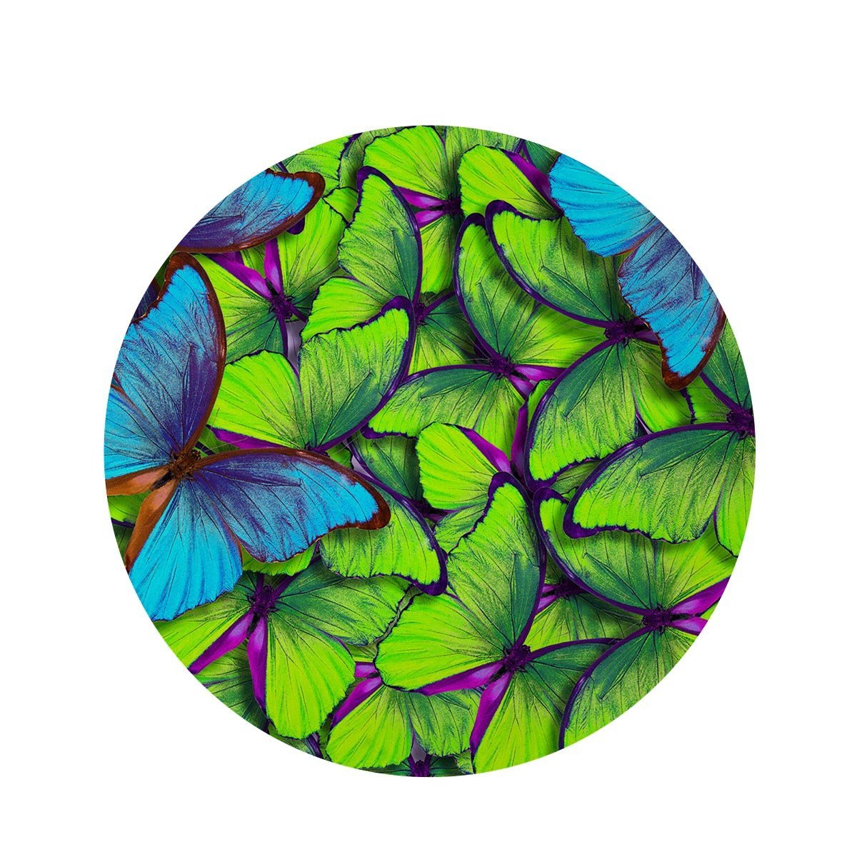 Green And Blue Butterfly Print Round Rug-grizzshop