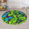 Green And Blue Butterfly Print Round Rug-grizzshop