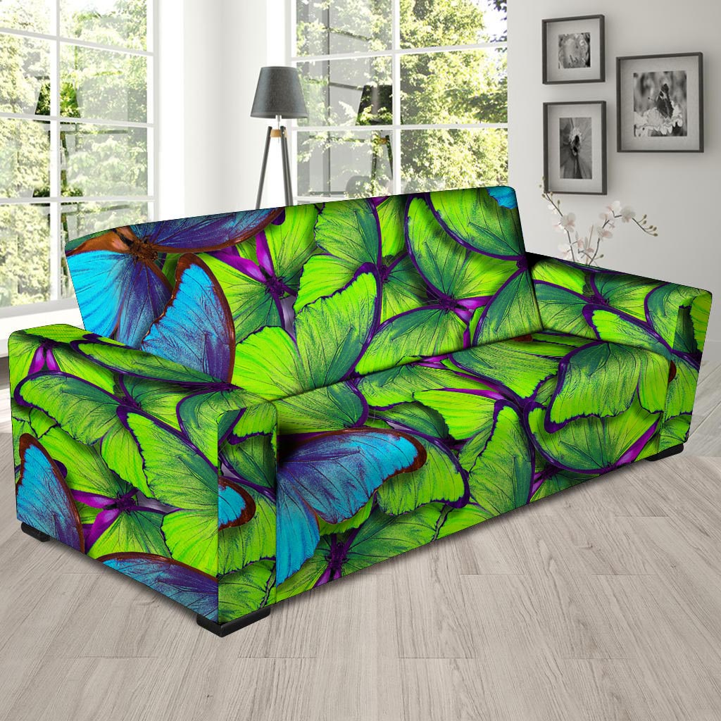 Green And Blue Butterfly Print Sofa Cover-grizzshop