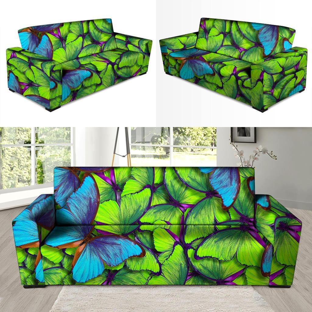 Green And Blue Butterfly Print Sofa Cover-grizzshop