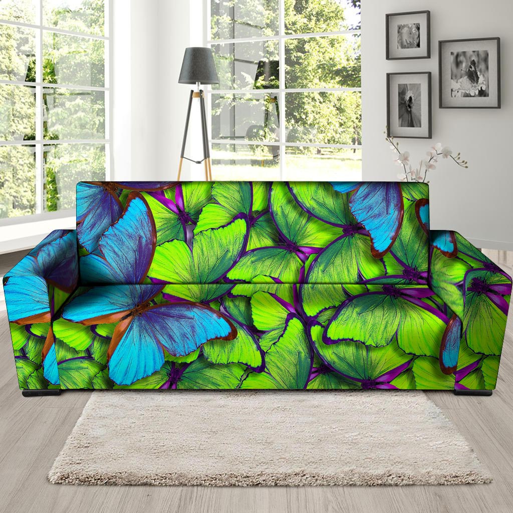 Green And Blue Butterfly Print Sofa Cover-grizzshop