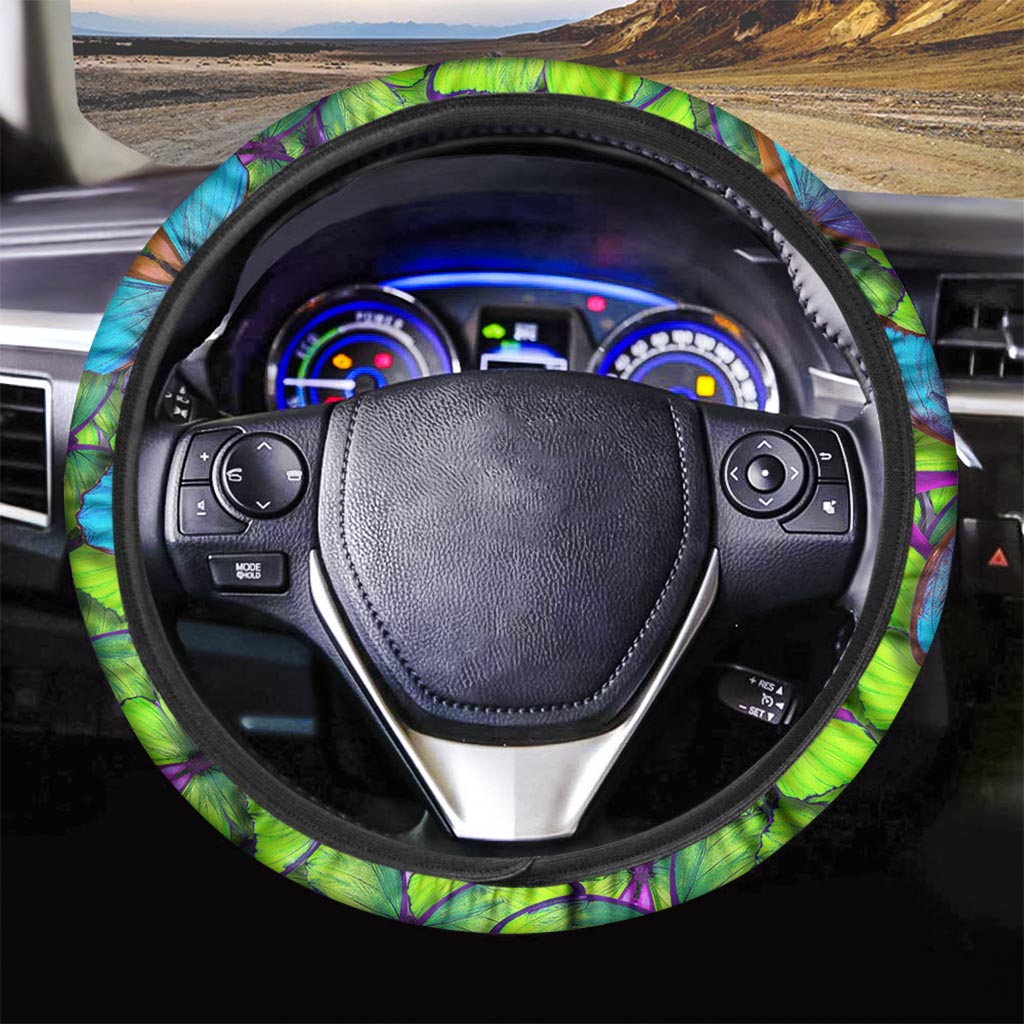 Green And Blue Butterfly Print Steering Wheel Cover-grizzshop