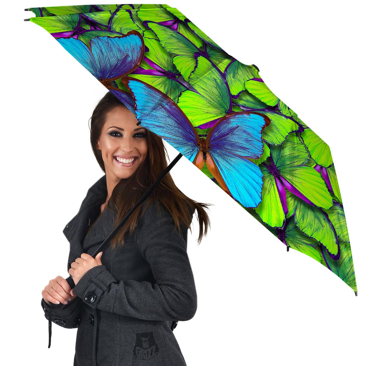 Green And Blue Butterfly Print Umbrella-grizzshop