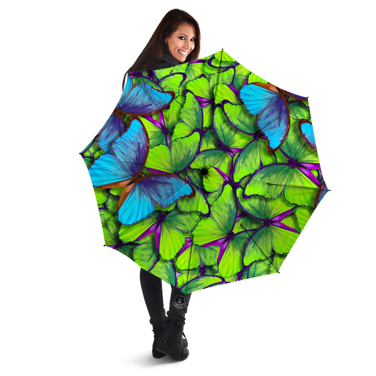 Green And Blue Butterfly Print Umbrella-grizzshop