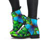 Green And Blue Butterfly Print Women's Boots-grizzshop