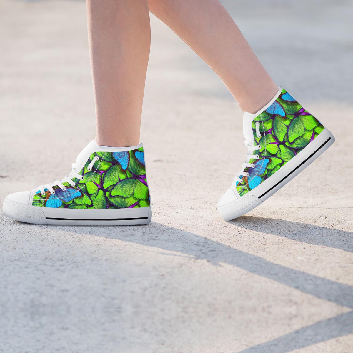 Green And Blue Butterfly Print Women's High Top Shoes-grizzshop