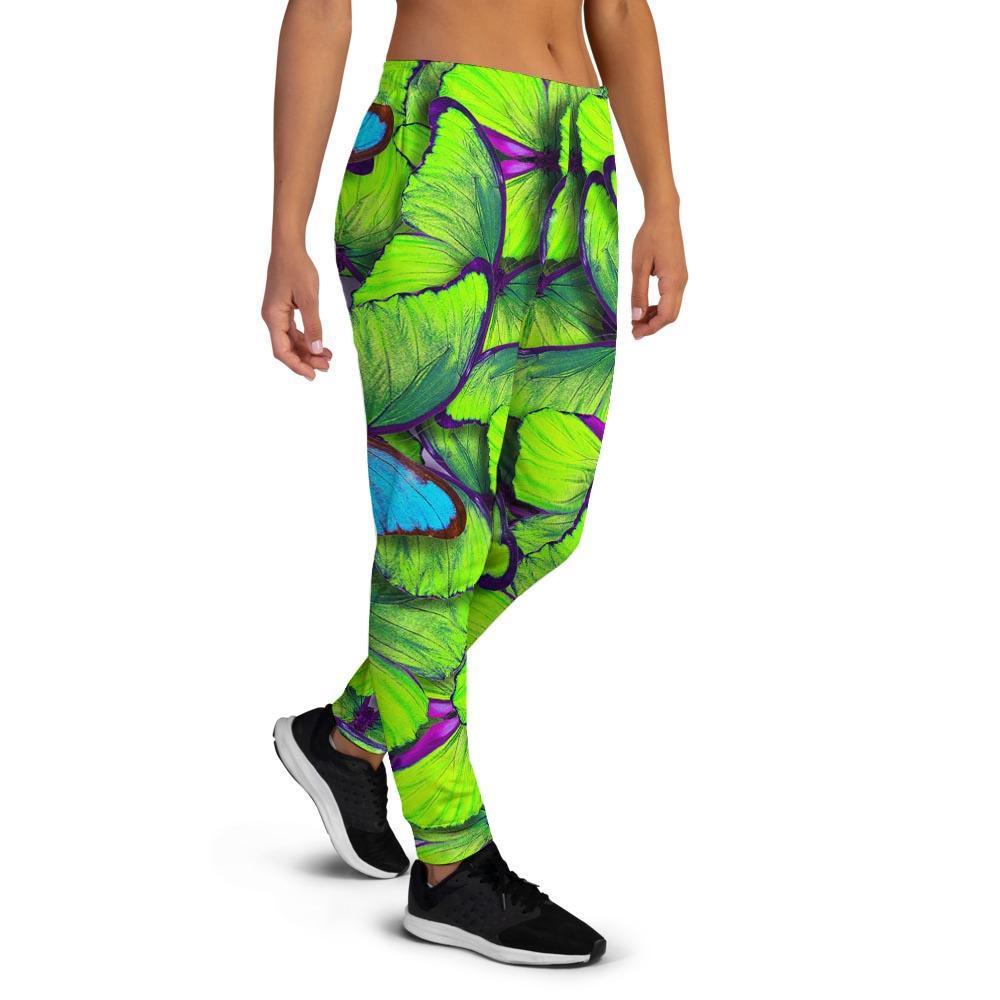 Green And Blue Butterfly Print Women's Joggers-grizzshop