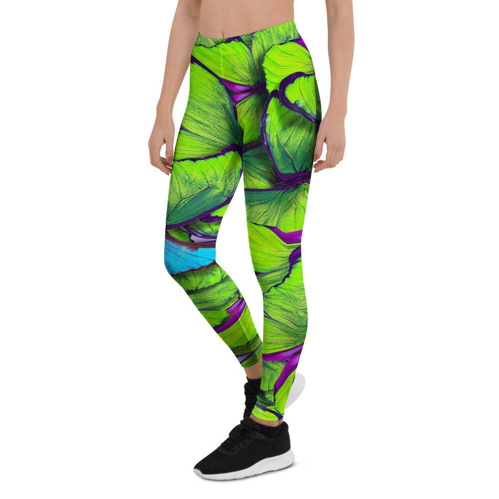 Green And Blue Butterfly Print Women's Leggings-grizzshop