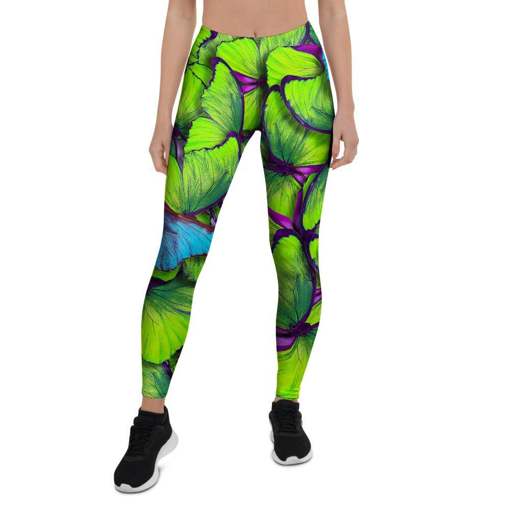 Green And Blue Butterfly Print Women's Leggings-grizzshop