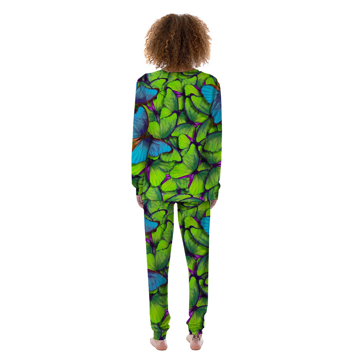 Green And Blue Butterfly Print Women's Pajamas-grizzshop