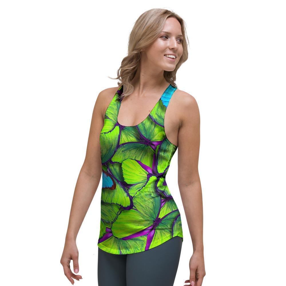 Green And Blue Butterfly Print Women's Racerback Tank Top-grizzshop
