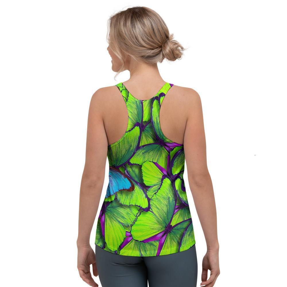Green And Blue Butterfly Print Women's Racerback Tank Top-grizzshop