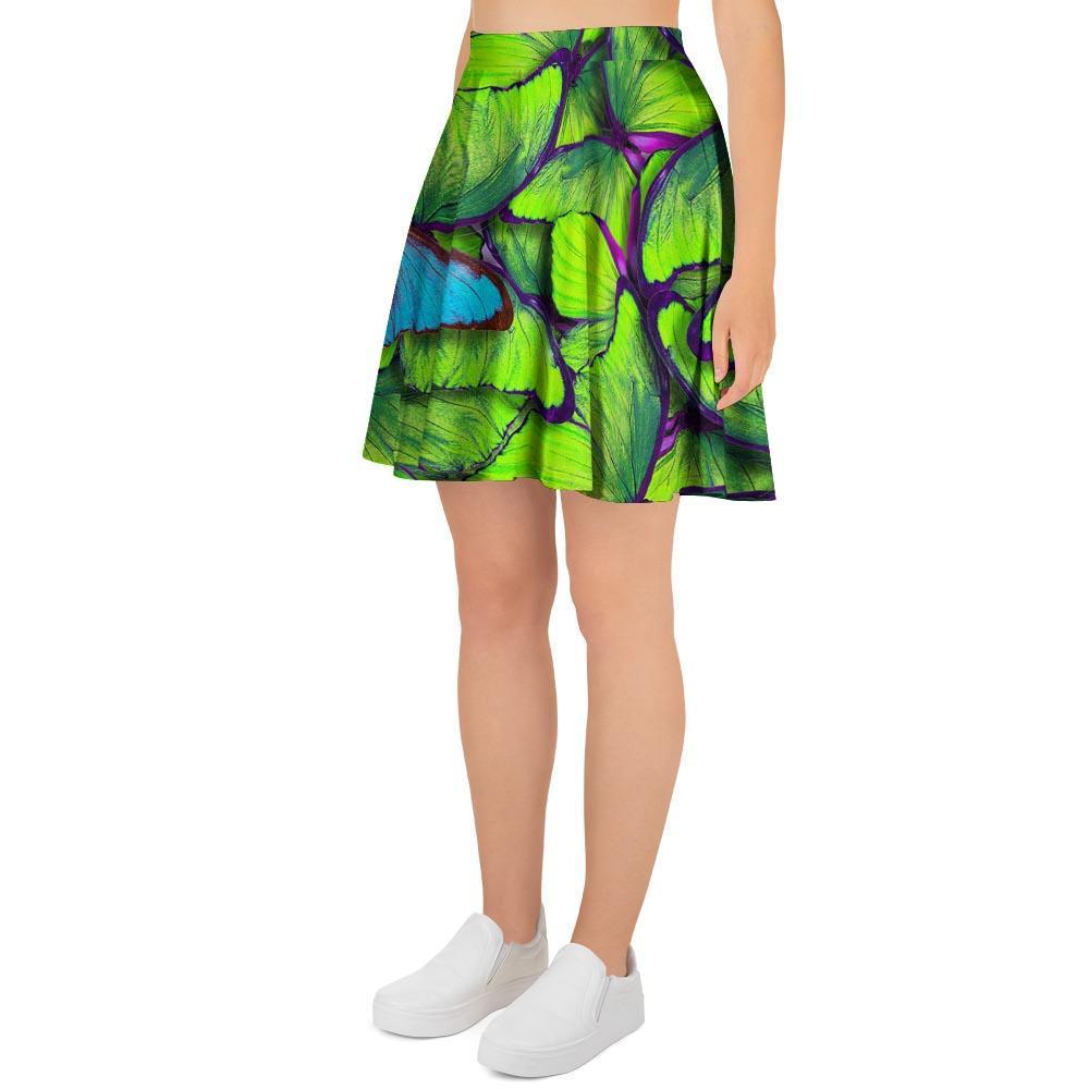 Green And Blue Butterfly Print Women's Skirt-grizzshop