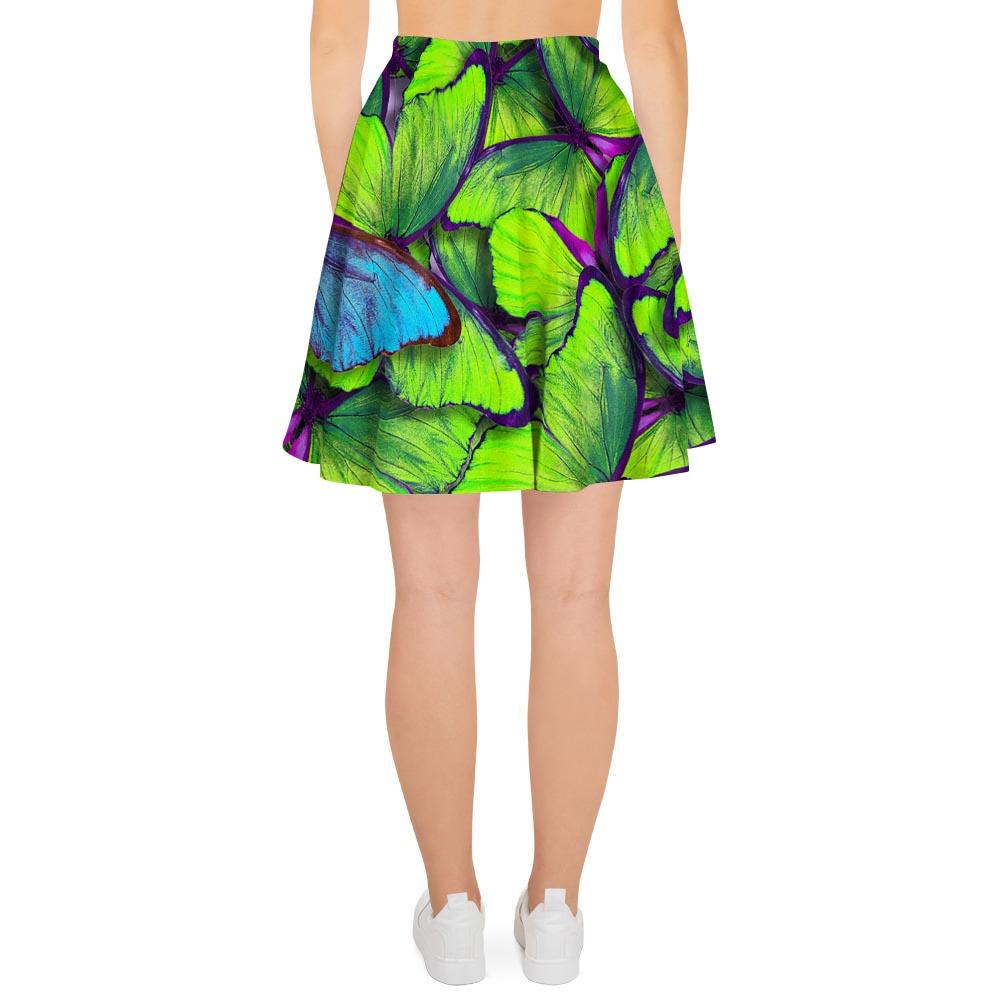 Green And Blue Butterfly Print Women's Skirt-grizzshop