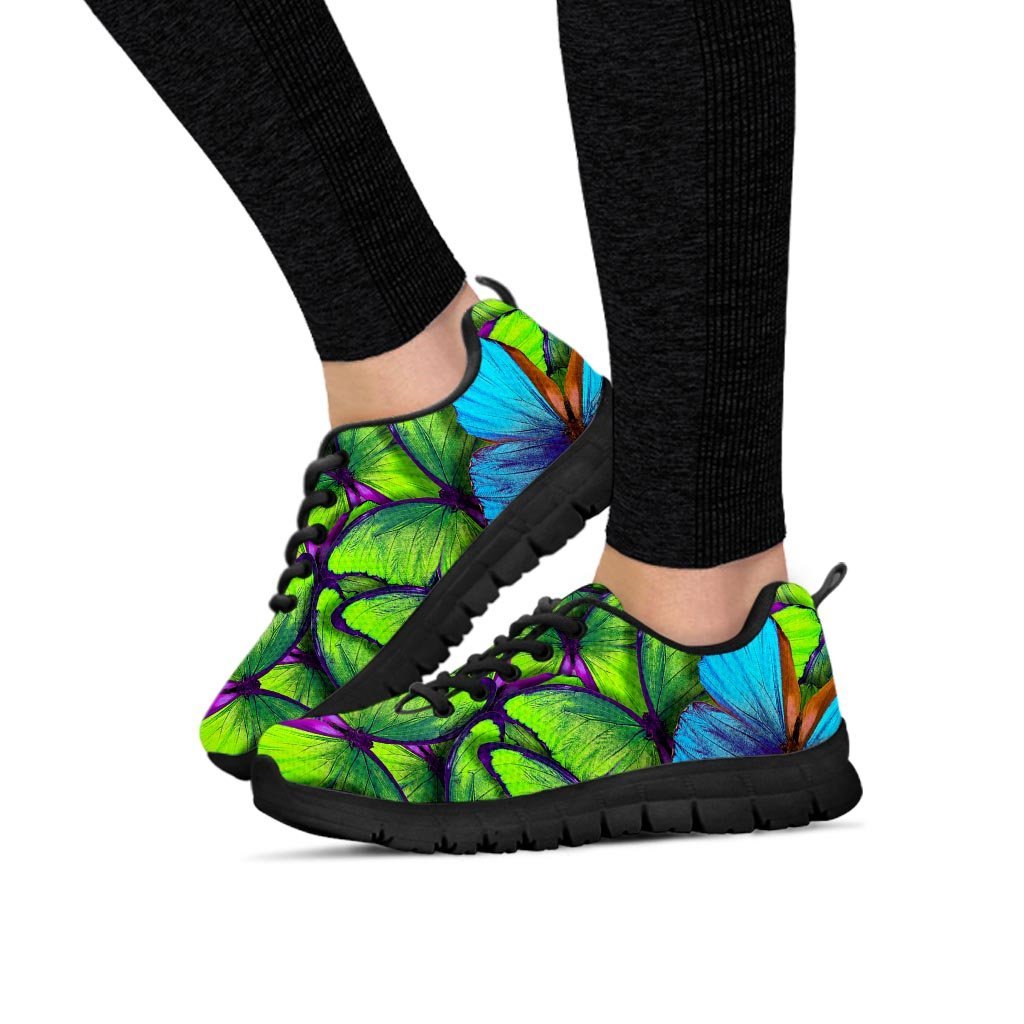 Green And Blue Butterfly Print Women's Sneakers-grizzshop