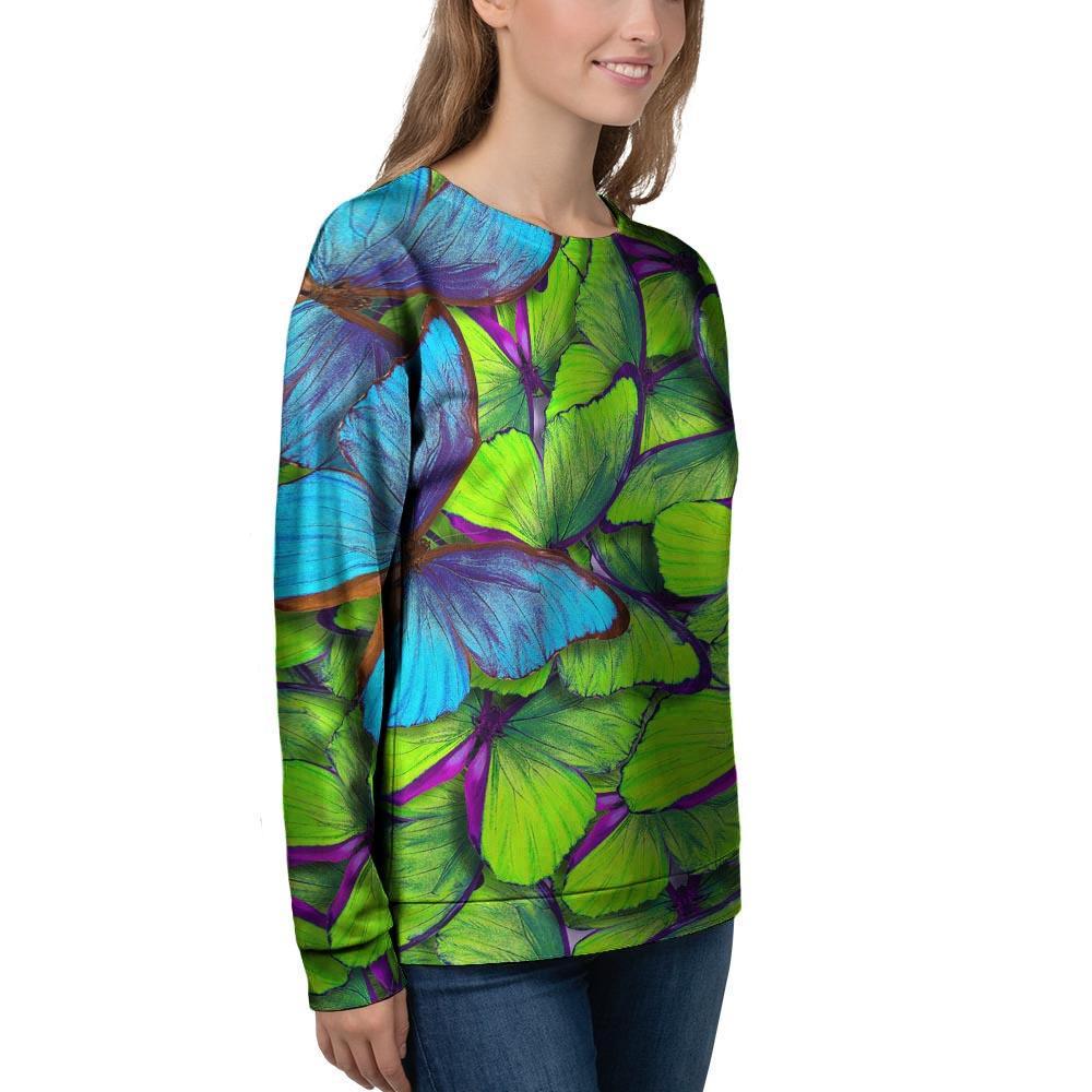 Green And Blue Butterfly Print Women's Sweatshirt-grizzshop