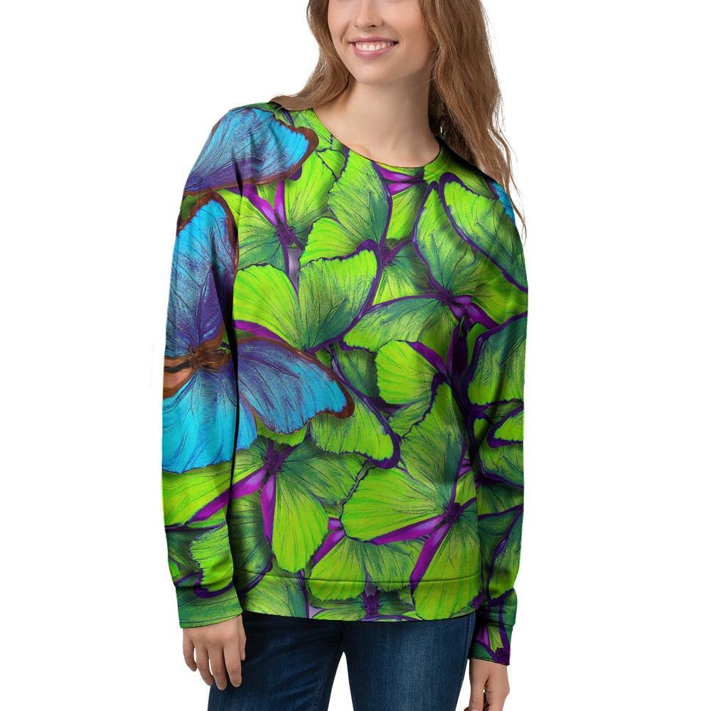 Green And Blue Butterfly Print Women's Sweatshirt-grizzshop